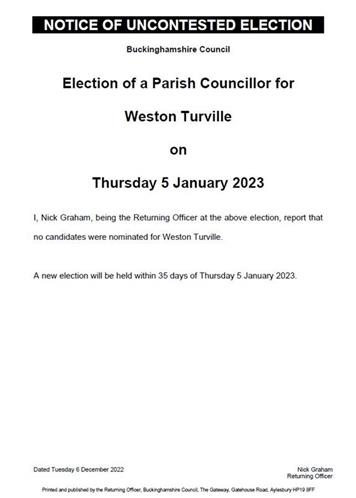  - Notice of Uncontested Election