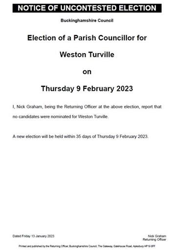  - Notice of Uncontested Election 9th February